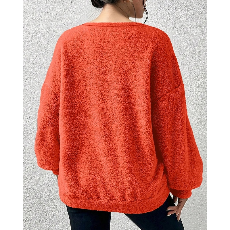 Women's Hoodies Plain Streetwear Casual Long Sleeve Crew Neck Regular Tops Street Holiday Pocket Orange Fall Winter3