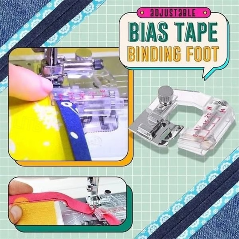 Adjustable Bias Tape Binding Foot, Multi-Functional Presser Foot for Home Sewing Machines, Hemming, Edge Binding, Invisible Zipper, and Ruffling2