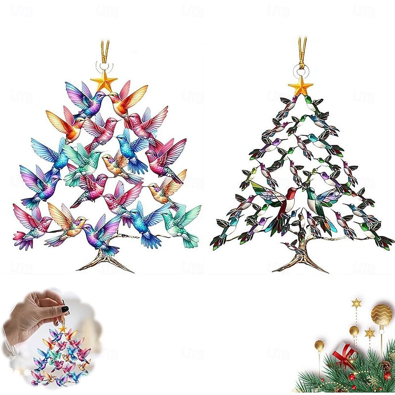 Hummingbird Christmas Ornament Watercolor Hummingbird Creative Pendant Christmas Tree Decoration Christmas Tree Bird Ornament Garden Courtyard Acrylic Sun Catcher Hanging Decoration for Bird Lovers
