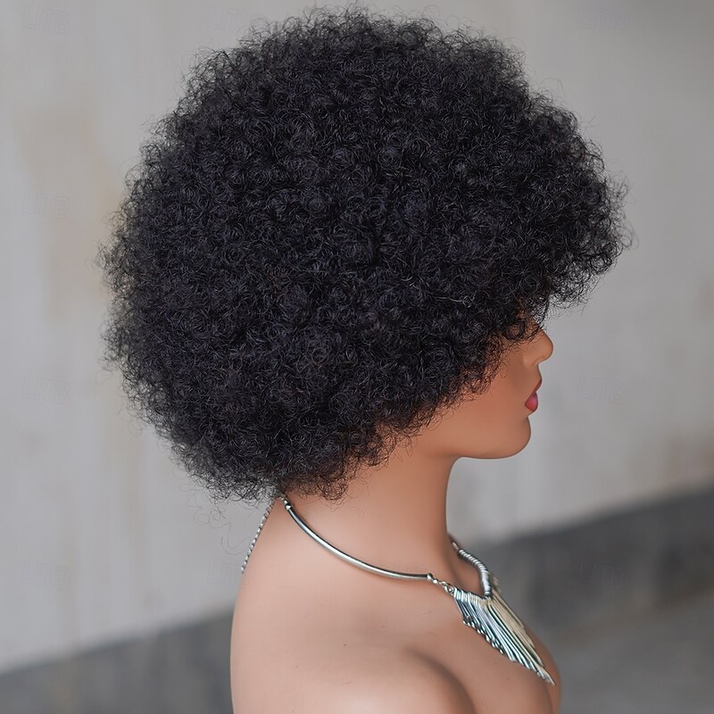 Short Machine Made Wig 1B# afro curly wigs 10 Inch For Black Women3