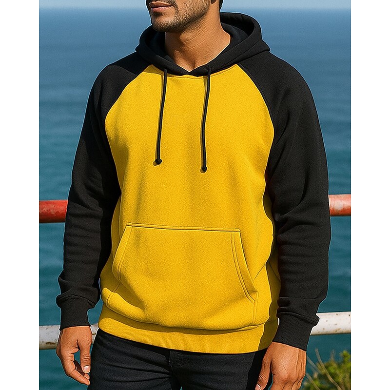 Men's Casual Sweatshirt Pullover Hoodie with Pockets Long Sleeve Top Athleisure Fall Patchwork Fashion Outdoor Travel Running Sportswear Activewear Yellow Army Green Red4