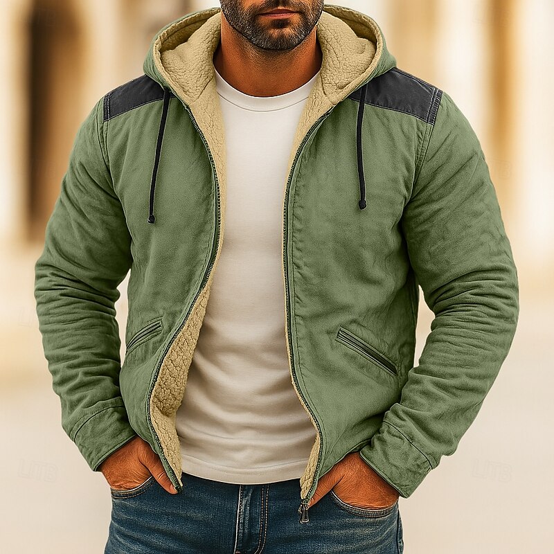 Men's Hoodie Full Zip Hoodie Fleece Hoodie Fleece lined Hoodie Blue Brown Green Khaki Hooded Plain Patchwork Color Block Sports & Outdoor Casual Daily Streetwear Cool Sportswear Fall Winter Clothing2