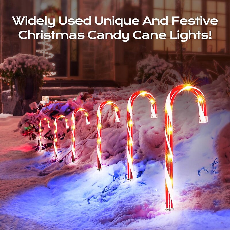 10 Pack LED Candy Cane Lights Christmas Pathway Marker Lights Outdoor Decorations Stake Light with 8 Lighting Modes Supper Bright for Walkway Patio Garden Yard Decor DC31V EU US UK Plug2