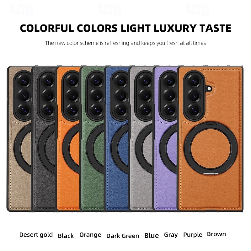 Phone Case For Samsung Galaxy Z Fold 7 Z Fold 6 Z Fold 5 Z Fold 4 Back Cover Magnetic Kickstand Shockproof Retro TPU PU Leather