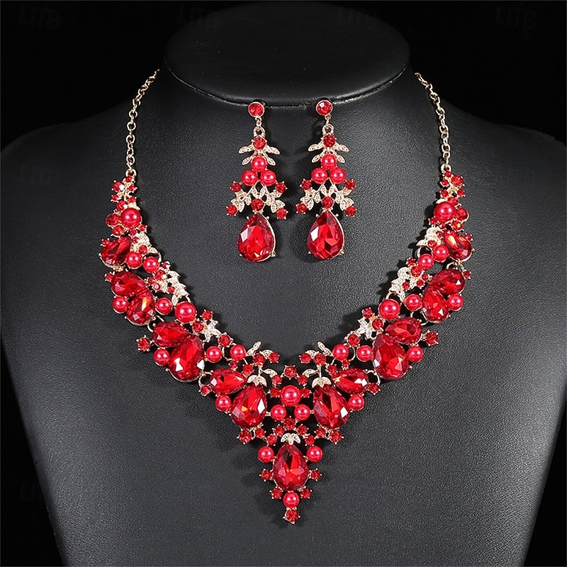 Jewelry Set Two-piece Suit Pearl Chrome Earrings Necklace Women's Elegant Vintage Fashion Vintage Style Classic Floral Jewelry Set For Wedding Party Wedding Guest