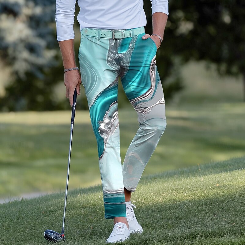 Men's Marble Abstract Liquid Art Dress Pants Golf Pants Trousers Mid Waist Casual Sports Outdoor Slim Fit Pants with Pockets Spring Fall 3D Print Red Blue Purple