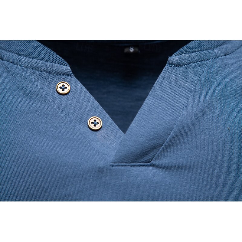 Men's Cotton Shirt Long Sleeve Cool Daily Minimalism Buttons Henley School Training Outdoor Colored Gray Black Blue Henley T-Shirt3