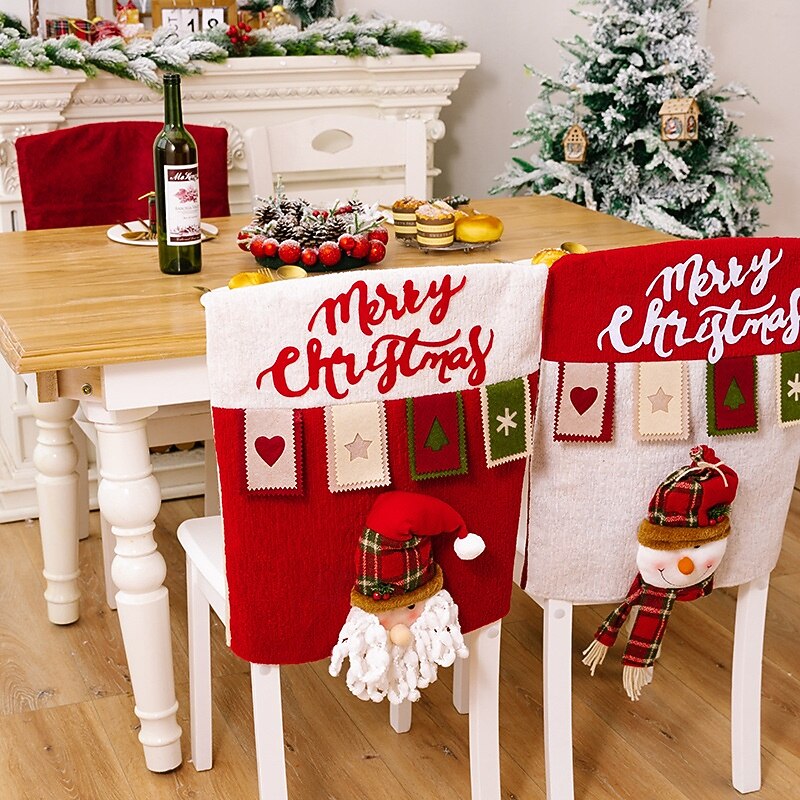 Christmas Chair Cover Holiday 3D Cartoon Santa Snowman Reindeer Design Chair Cap Festive Christmas Decoration Home Dining Room Stool Protector Party Seating Accessory2