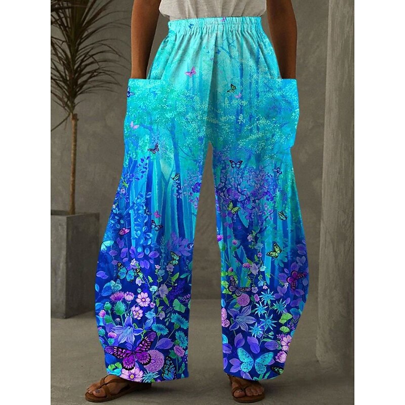 Women's Wide Leg Chinos Vacation Vintage Ethnic Style Full Length High Waist Graphic Gradient Abstract Elastic Waistband Inelastic Causal Casual Daily Black Blue Purple Beige Summer Spring Loose Fit4