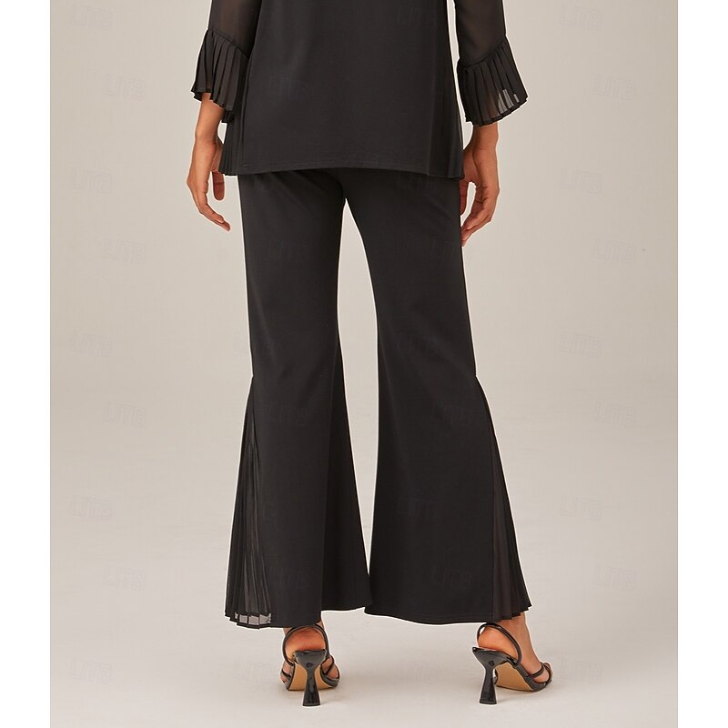 Women's Pleated Wide-Leg Pants Elastic Waistband Contrast Patchwork TENCEL Roma Stylish Comfortable Breathable Casual Daily Work Fall3