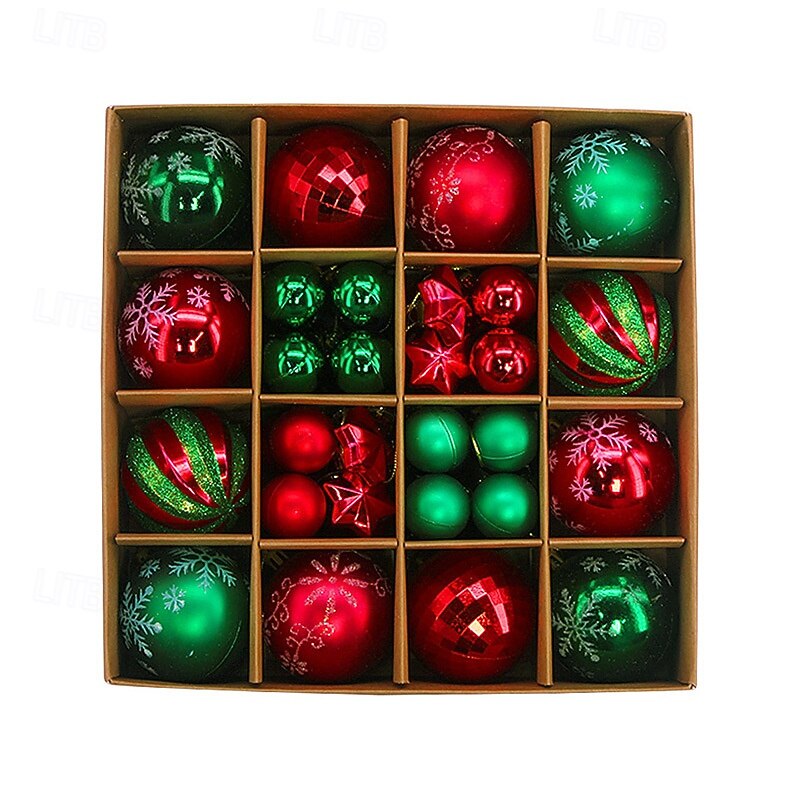44 Pcs Christmas Tree Balls Baubles Ornaments 3cm 6cm Shatterproof Painted Electroplated Round And Shaped Xmas Decorations Gift Set For Holiday Tree Hanging Accessories3
