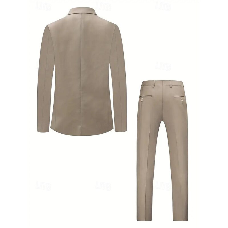 Men's Wedding Casual Business Suits Notch Lapel Brown Casual Formal Solid Colored Tailored Fit 2 Piece Single Breasted One-button2