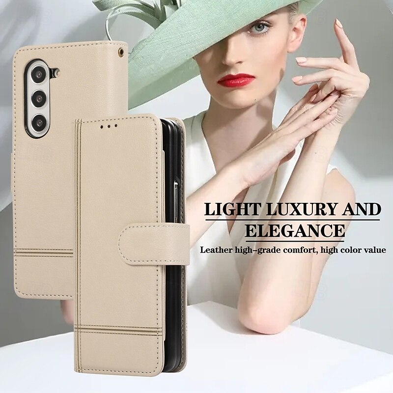 Phone Case For Samsung Galaxy Z Fold 7 Z Fold 6 Z Fold 5 Z Fold 4 Back Cover Mirror with Lanyard Kickstand Retro TPU PU Leather3