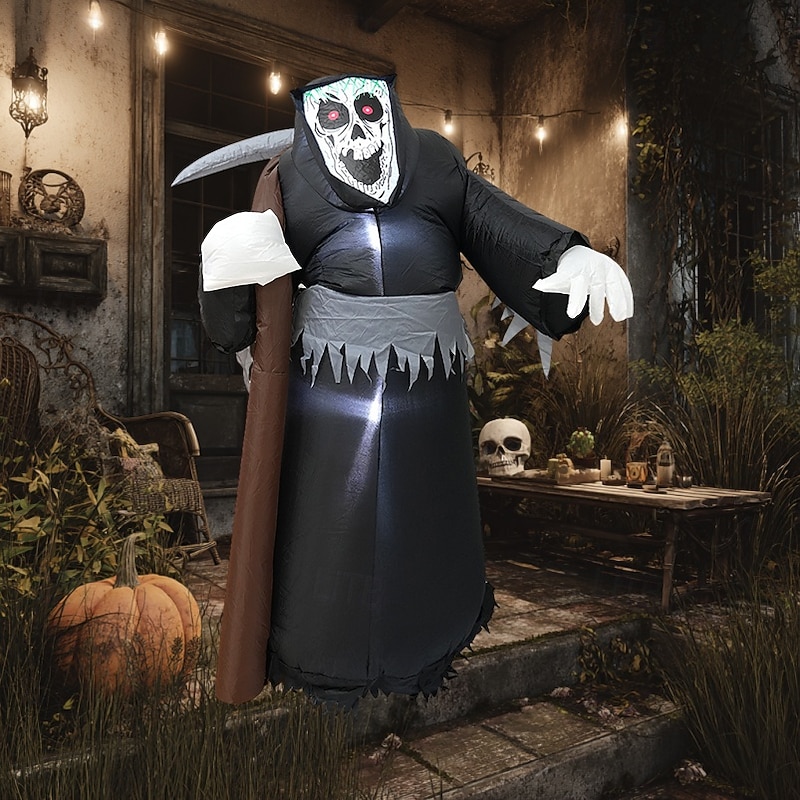 1 Pc 1.62CM Halloween Sickle Reaper LED Inflatable Air Model Indoor and Outdoor Courtyard Lawn Party Halloween Festival Atmosphere Decorative Light US/EU/UK/AU Plug
