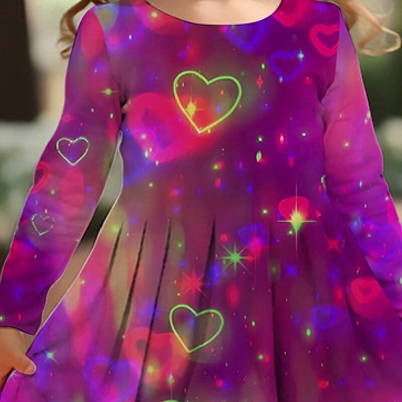Girls' 3D Heart Dress Long Sleeve Summer Spring Vacation Daily Holiday Princess Beautiful Sweet Kids 4-12 Years Casual Dress A Line Dress Knee-length Regular Fit2
