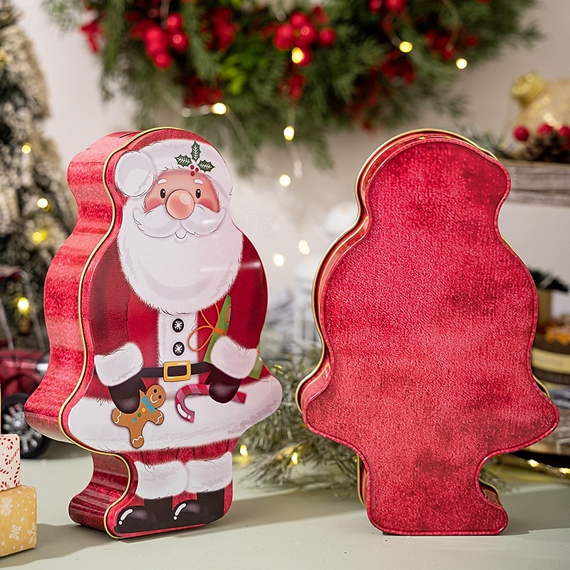Christmas Cookie Tins with Lids for Gift Giving Xmas Tin Containers Creative Cartoon Santa Design Metal Gift Box Holiday Storage Festive Christmas Party Decoration Accessory3
