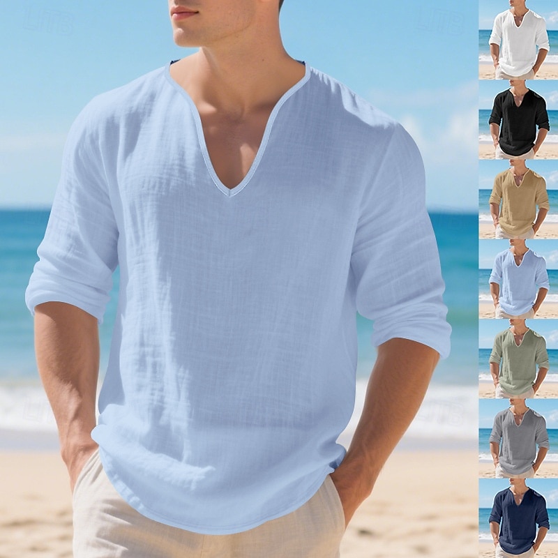 Men's T Shirt Tee Tee Top Long Sleeve Shirt Long Sleeve V Neck Spring Fall Plain Fashion Designer Basic Classic Vacation Street Going out Black White Light Green Top Tee for Men - Main Image