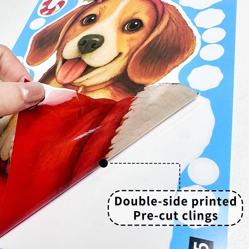 9 Sheets Christmas Window Cling Wall Sticker Decals Decorations, Gift Boxes, Candy, Wreaths & Dogs, Static Cling, Storefront & Home Glass Decor3
