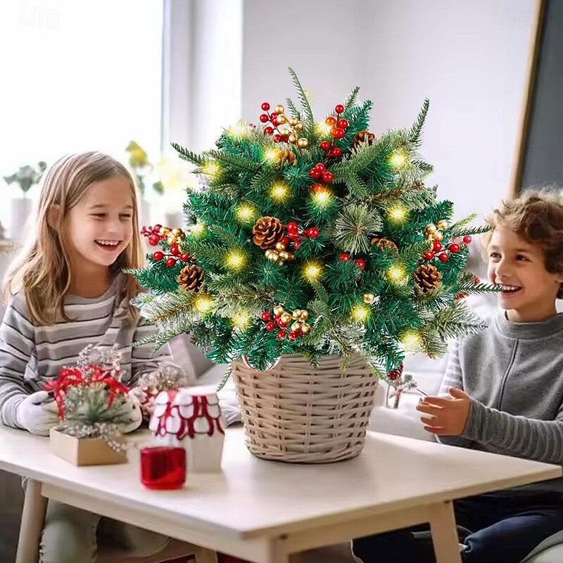 Pre-lit Artificial Christmas Tree Urn Filler 8 Modes & Timer Battery Powered Christmas Tree Stakes Suitable for Driveways, Patios, Gardens, Birthday Parties, Christmas Ornaments4