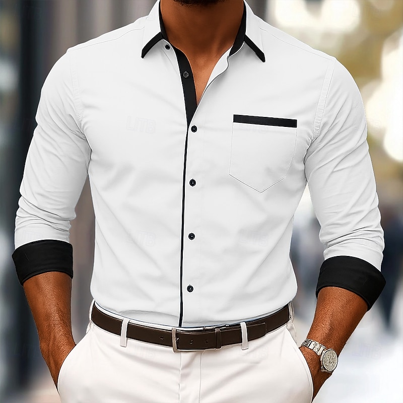 Men's Shirt Dress Shirt Button Down Shirt Non Iron Shirt Button Up Shirt Color Block Wedding Business Light Blue White Wine khaki Long Sleeve Turndown Spring &  Fall All Seasons Clothing Apparel4