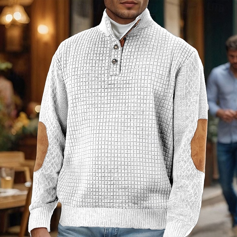 Men's Sweatshirt Black White Army Green Khaki Gray Standing Collar Color Block Jacquard Patchwork Sports & Outdoor Daily Holiday Polyester Streetwear Basic Casual Spring Cross-Seasons Clothing Apparel3