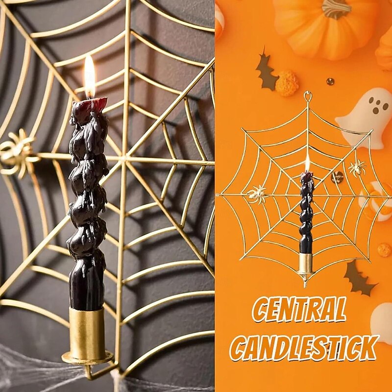 Halloween Spider Web Candle Holder Gothic Halloween Decor, Haunted House Centerpiece, Spooky Candle Lantern for Party and Home2