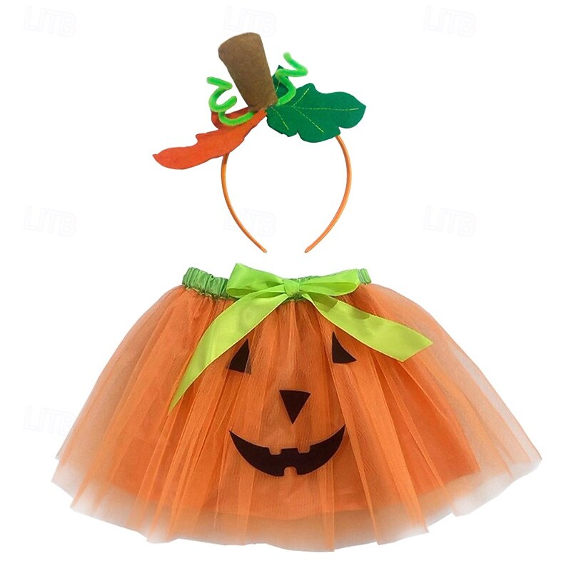 Kids Girls' Skirt Pumpkin Cute Patchwork Outdoor 4-12 Years Winter Black Yellow Orange4