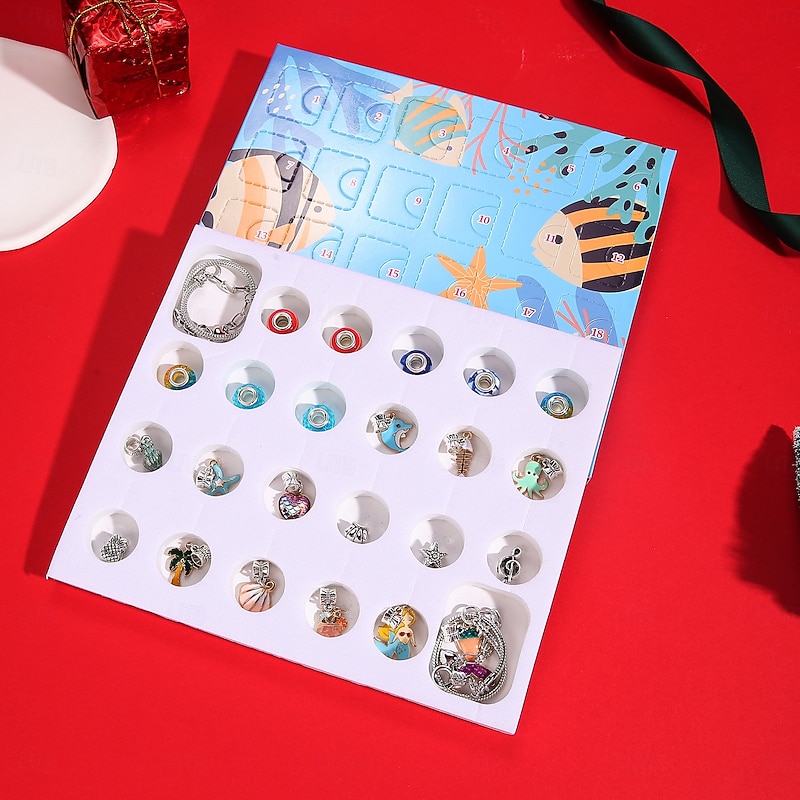 Christmas Advent Calendar Bracelets 2025 for Girls, Ocean Style 24 Days DIY Jewelry Making Kit with 22 Charm Beads and 2 Adjustable Bracelets, Xmas Countdown Gift for Kids Teens Women3