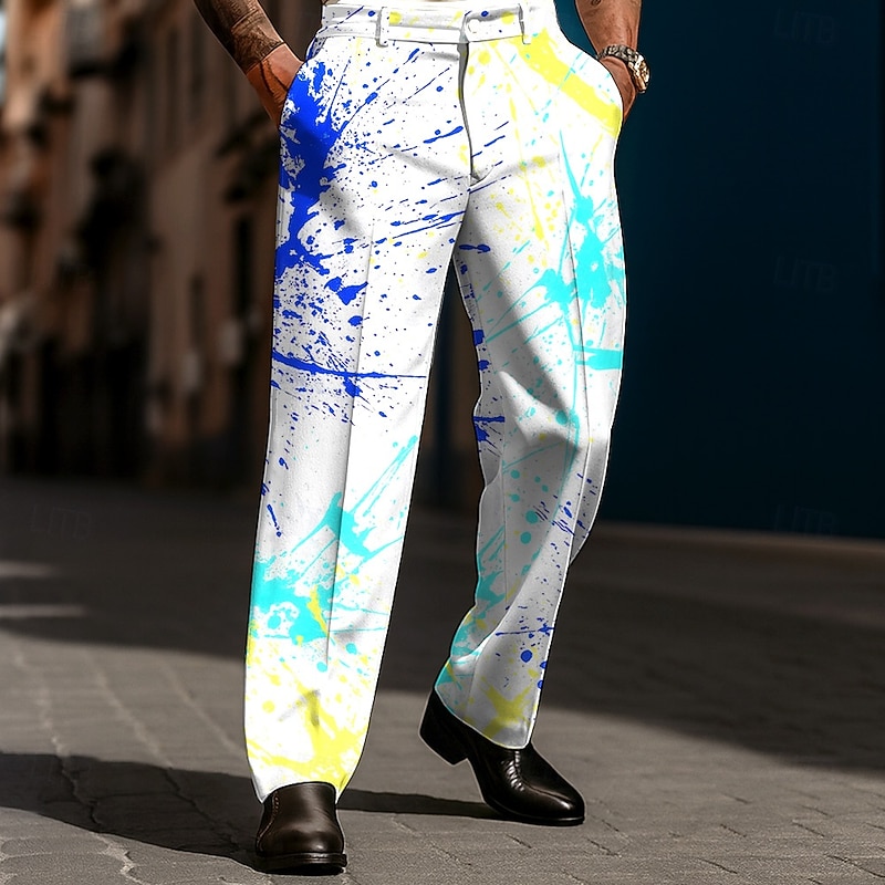 Men's Geometric Ink Painting Abstract Art Dress Pants Trousers Suit Pants Mid Waist Casual Holiday Streetwear Relaxed Fit Flat Front Dress Pants with Side Pockets Spring Fall 3D Print Black White