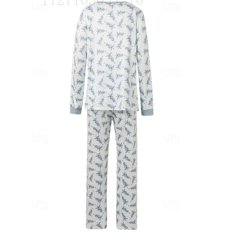 Family Pajamas Christmas Pattern Home Print Beige Long Sleeve Active Matching Outfits3
