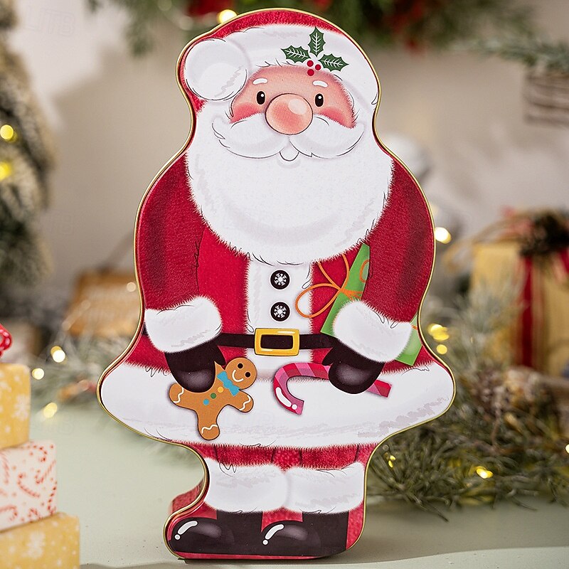 Christmas Cookie Tins with Lids for Gift Giving Xmas Tin Containers Creative Cartoon Santa Design Metal Gift Box Holiday Storage Festive Christmas Party Decoration Accessory