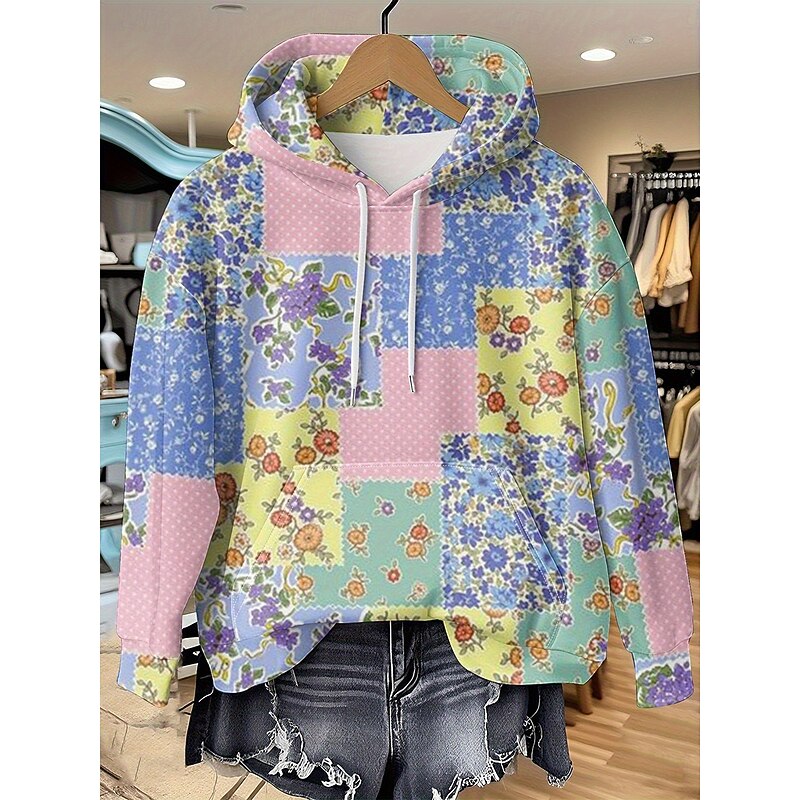 Women's 3D Print Vintage Boho Hoodie Patchwork Hoodie Sweatshirt Floral s Floral Graphic Vintage Retro Casual Long Sleeve Hooded Regular Tops Street Casual Black Blue Orange Brown Khaki Fall Winter