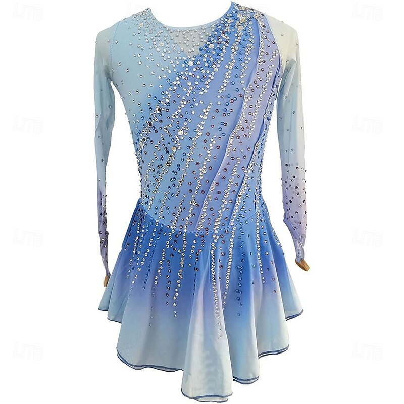 Long Sleeve Gradient Figure Skating Dress Customized Competition Costume