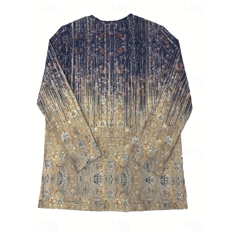 Women's T Shirt Floral Graphic Paisley Vintage Fashion Stylish Long Sleeve Crew Neck Round Neck Regular Tops Daily Weekend Print Blue Dusty Blue Purple Orange Brown Spring Fall Winter4
