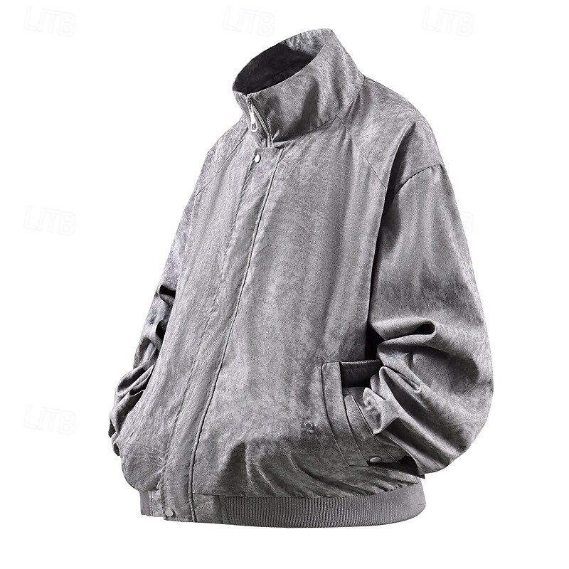 Men's Jacket Casual Jacket Outdoor Vacation Warm Zipper Pocket Fall Winter Plain Fashion Streetwear Standing Collar Regular Dark Gray Black Pink Brown Jacket2