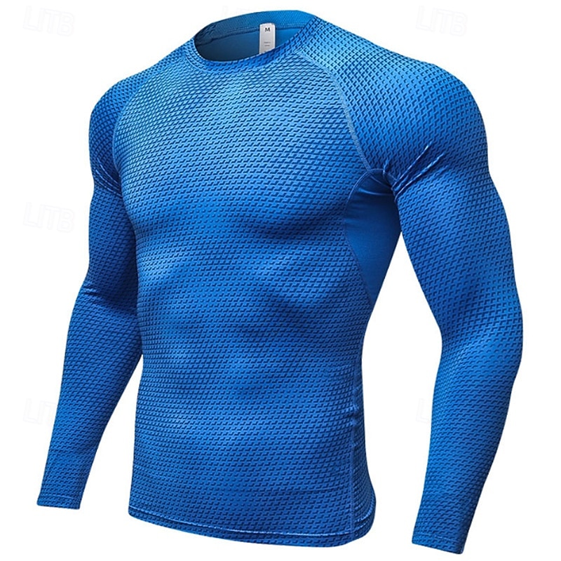 Men's Compression Shirt Workout Base Layer Workout Tops 3D Long Sleeve Top Athleisure Fall Solid Colored Quick Dry Gym Basketball Athletic Sportswear Activewear Black White Red4