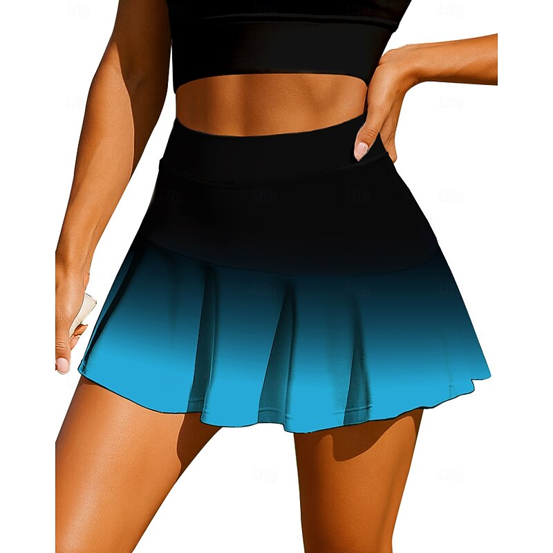 Women's Gradient Abstract Art Tennis Skirts Sleeveless Patchwork Pocket 2 in 1 UPF50+ UV Resistant Multi layer Volleyball Tennis Badminton Shorts Skirt Blue Sky Blue Rose Red Tennis Clothing3