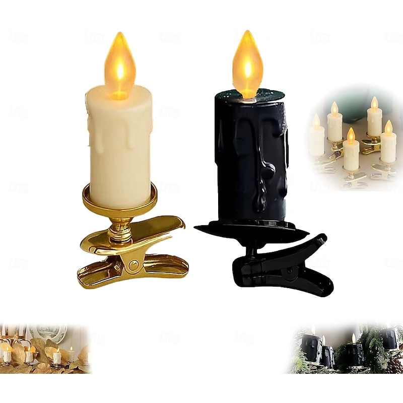 Clip-On Flameless Candle Lights LED Cone-Shaped Festival Clip Candle Flickering Clip-On Taper Candle Stick with Removable Clips for Holiday Home Garden and Wedding Parties