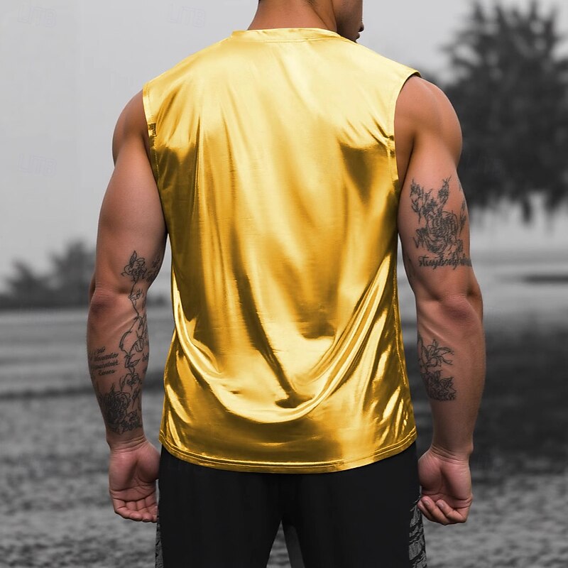 Men's Tank Top Sleeveless Crew Neck Summer Plain Punk Fashion Designer Outdoor Casual Fitness Silver Gold Top Tee for Men4