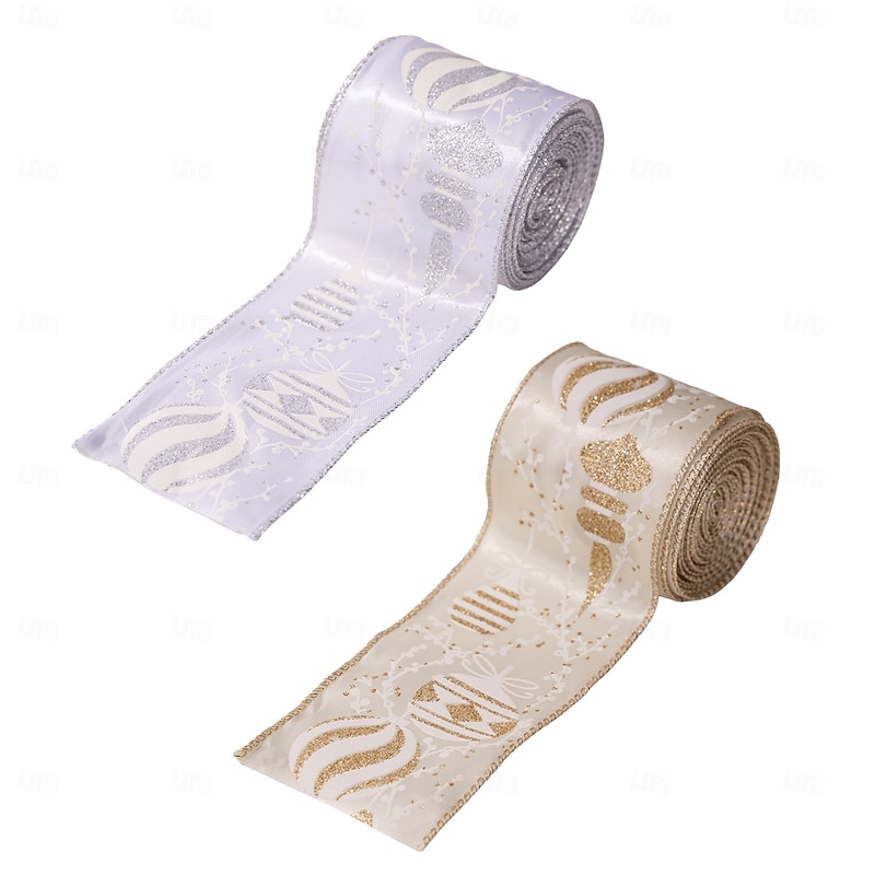2 Roll Christmas Ribbon, DIY Decorative Silver Christmas Tree Ribbon, Satin Ribbon for Bows and Holiday Decorations4