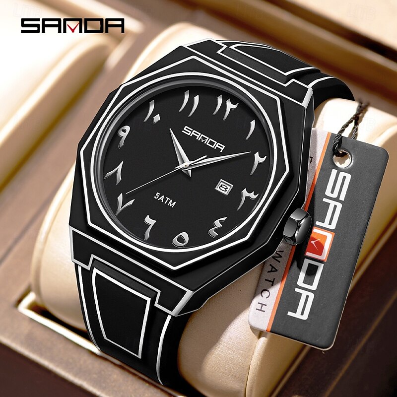 SANDA Women Men Kids Quartz Watch Luxury Large Dial Fashion Business Luminous Calendar Waterproof Silicone Watch3