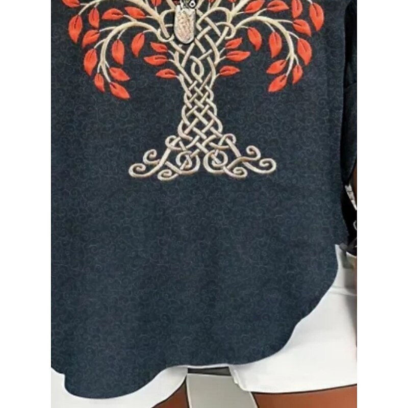 Women's Shirt Floral Daily Retro Vintage Long Sleeve V Neck Regular Tops Daily Holiday Print Navy Blue Summer Spring Fall2