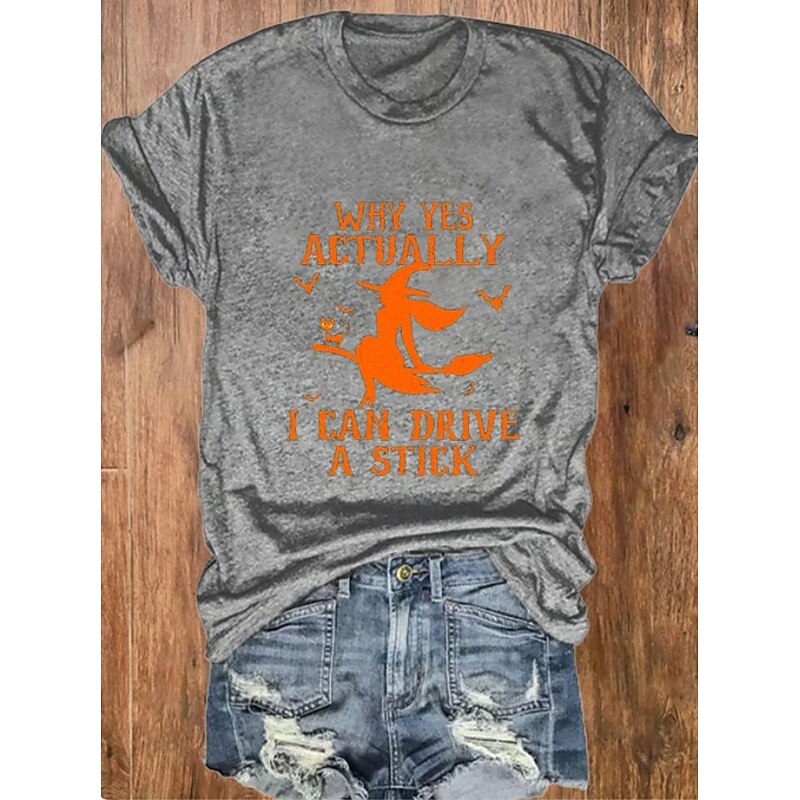 Halloween Women's T shirt Monster Graphic Witch Vintage Stylish Classic Short Sleeve Crew Neck Round Neck Regular Tops Daily Weekend Print Black White Orange Khaki Light Grey Summer Spring Fall4
