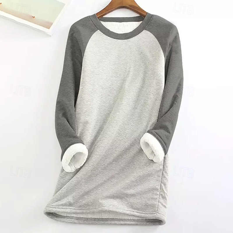 Women's Fleece Lined Pullover Sweatshirt Pajamas Pullover Sweatshirt Sweatshirts Color Block Streetwear Casual Long Sleeve Crew Neck Regular Tops Home Street Holiday Patchwork Pink Light Grey Winter3