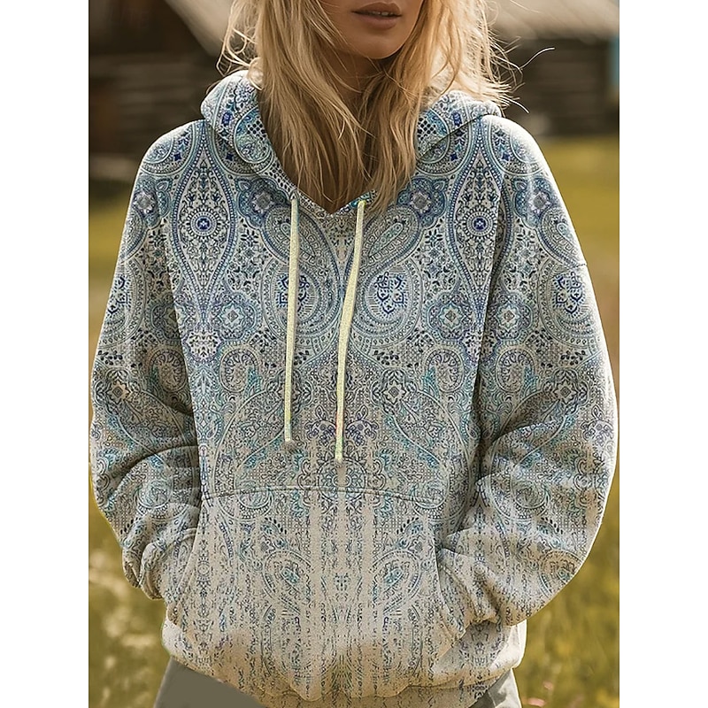 Women's Pullover Hoodie Sweatshirt Graphic Rainbow Casual Boho Long Sleeve Hooded Regular Tops Street Dailywear Print Front Pocket Yellow Pink Blue Orange Fall Winter2