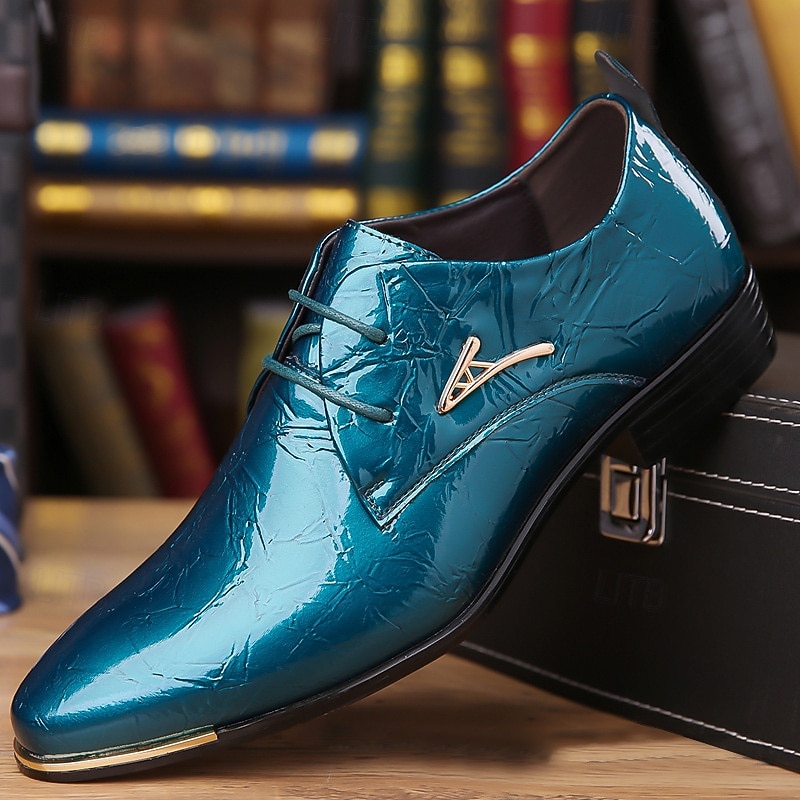 Men's Shiny Purple Patent Lace-Up Dress Shoes – Bold Formal Footwear for Parties and Stage Performances3