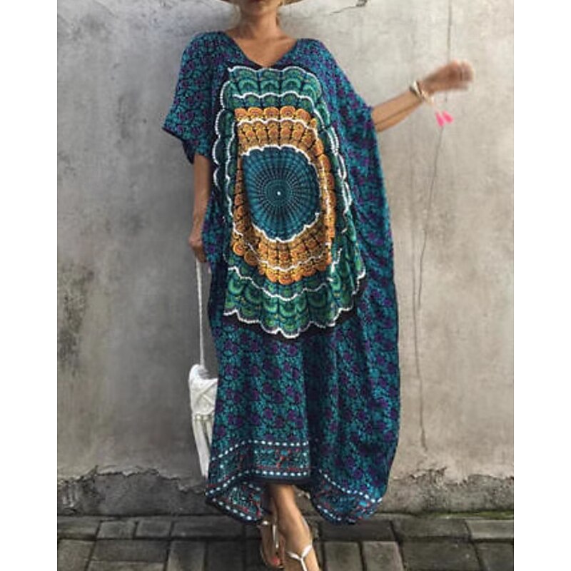 Women's Midi Dress Floral Dress Print Dress Fashion Modern Outdoor Vacation Holiday Regular Fit Flower Short Sleeve V Neck Black Blue Fall2