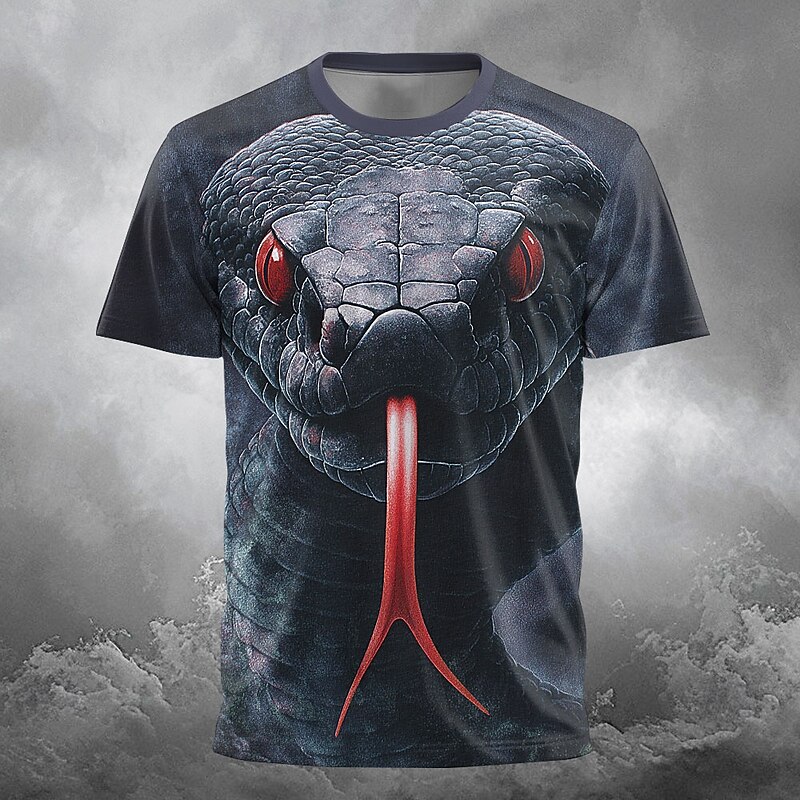 Men's 3D Snake T Shirt Short Sleeve T shirt 3D Print Crew Neck Shirt Exaggerated Fantasy Party Holiday Black 1 Black 3 Black 2 Summer Spring Clothing Apparel S M L XL XXL XXXL2