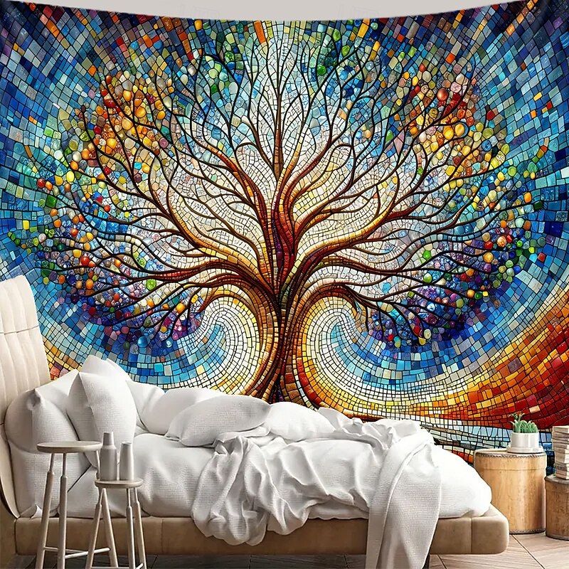 Tapestry Blanket Wall Hangings Stained Glass Tree of Life 3D Print Mystic Bedroom Living Room Dorm Home Decor4