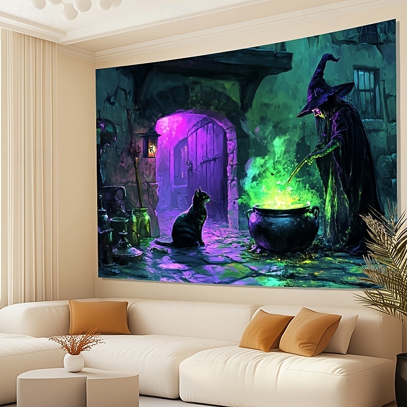 Gothic Ghost Lady Halloween Tapestry – Spooky Portrait Wall Hanging for Bedroom or Living Room Decor3